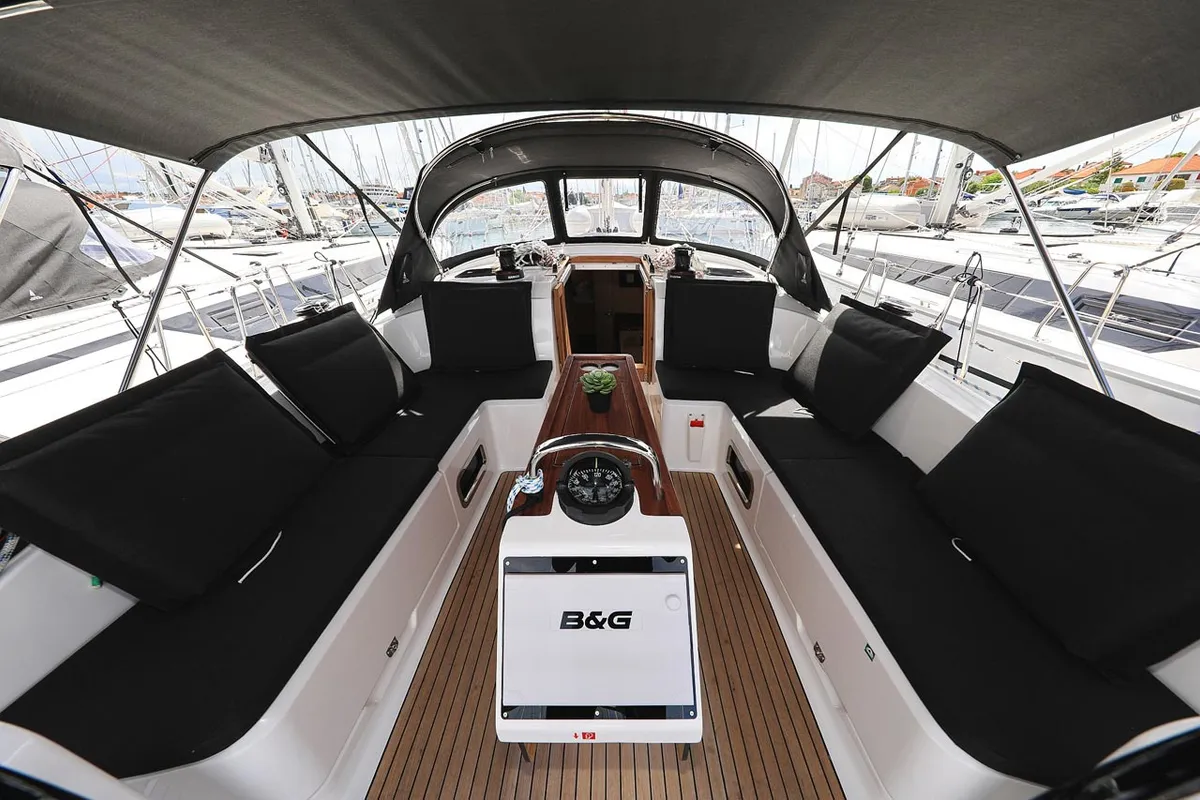 Cockpit of Aiolos I, a Bavaria Cruiser 46 sailboat at Grad Biograd na Moru, Croatia