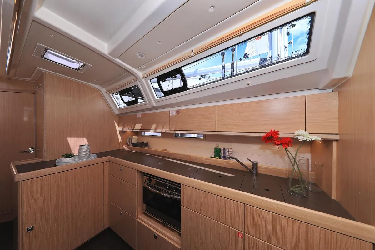 Galley of Aiolos I, a Bavaria Cruiser 46 sailboat at Grad Biograd na Moru, Croatia