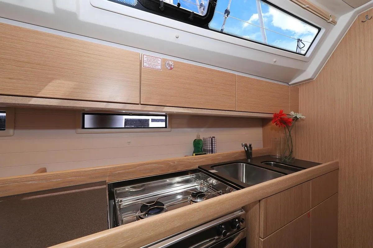 Galley of Aiolos I, a Bavaria Cruiser 46 sailboat at Grad Biograd na Moru, Croatia