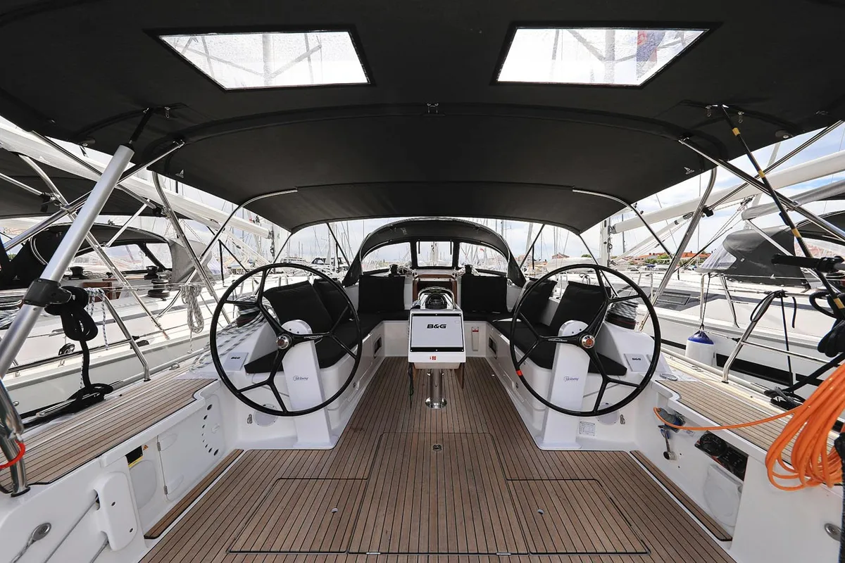 Cockpit of Aiolos I, a Bavaria Cruiser 46 sailboat at Grad Biograd na Moru, Croatia