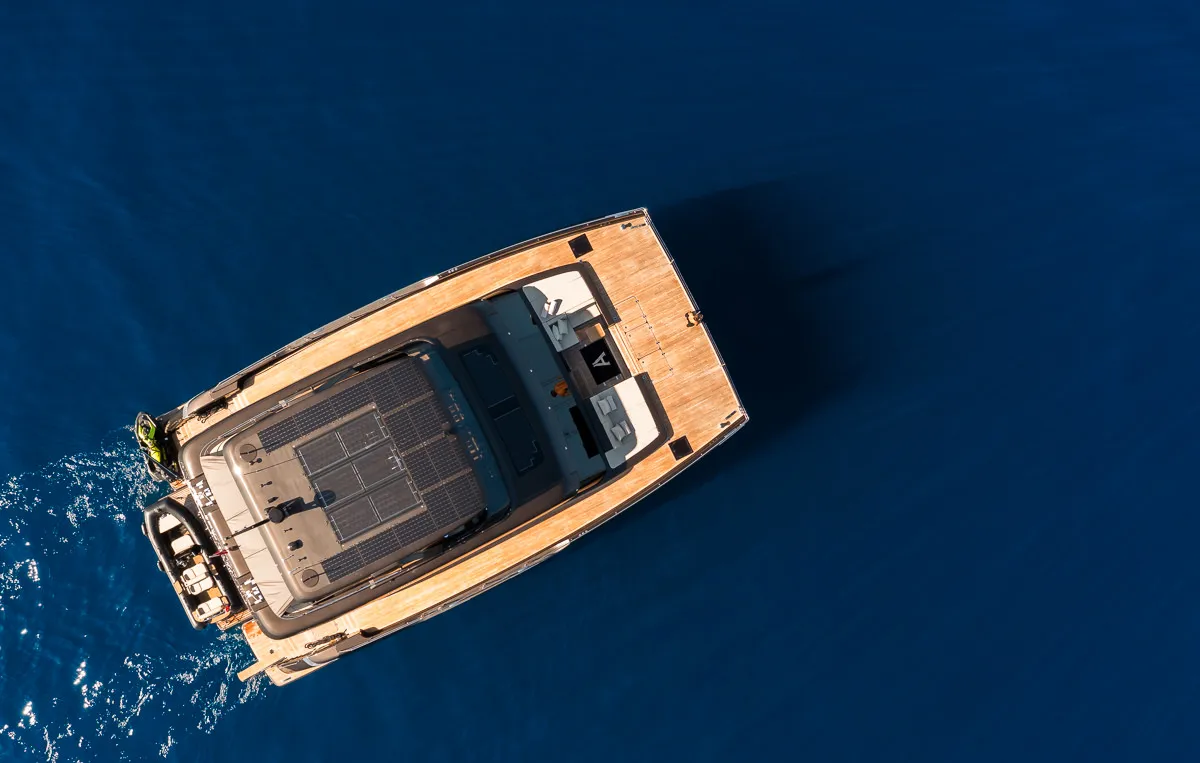 Exterior view of Amber One, a Sunreef 70 Power catamaran at Kaštela, Croatia