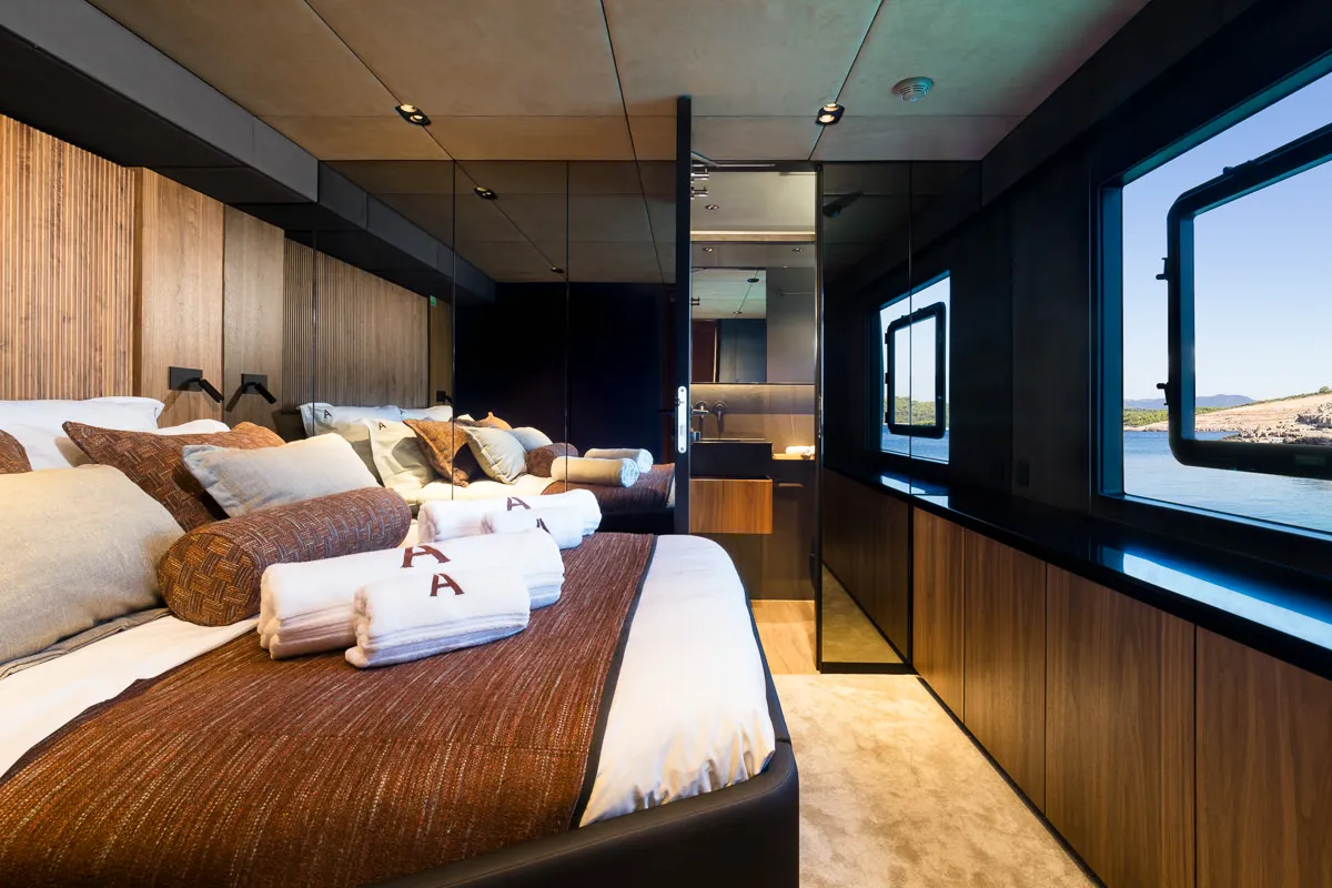 Cabin on Amber One, a Sunreef 70 Power catamaran at Kaštela, Croatia