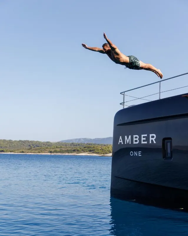Exterior view of Amber One, a Sunreef 70 Power catamaran at Kaštela, Croatia