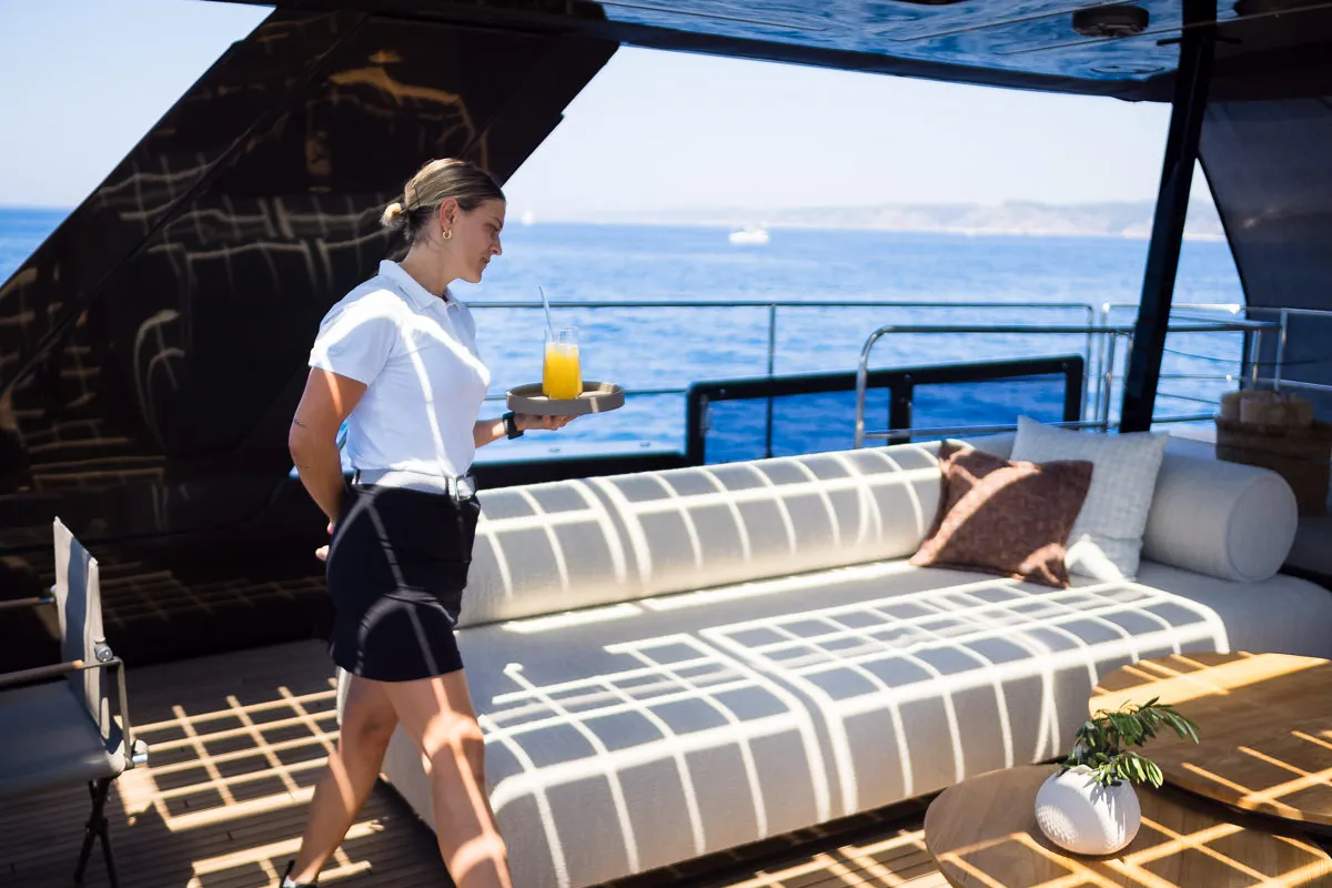 Deck of Amber One, a Sunreef 70 Power catamaran at Kaštela, Croatia
