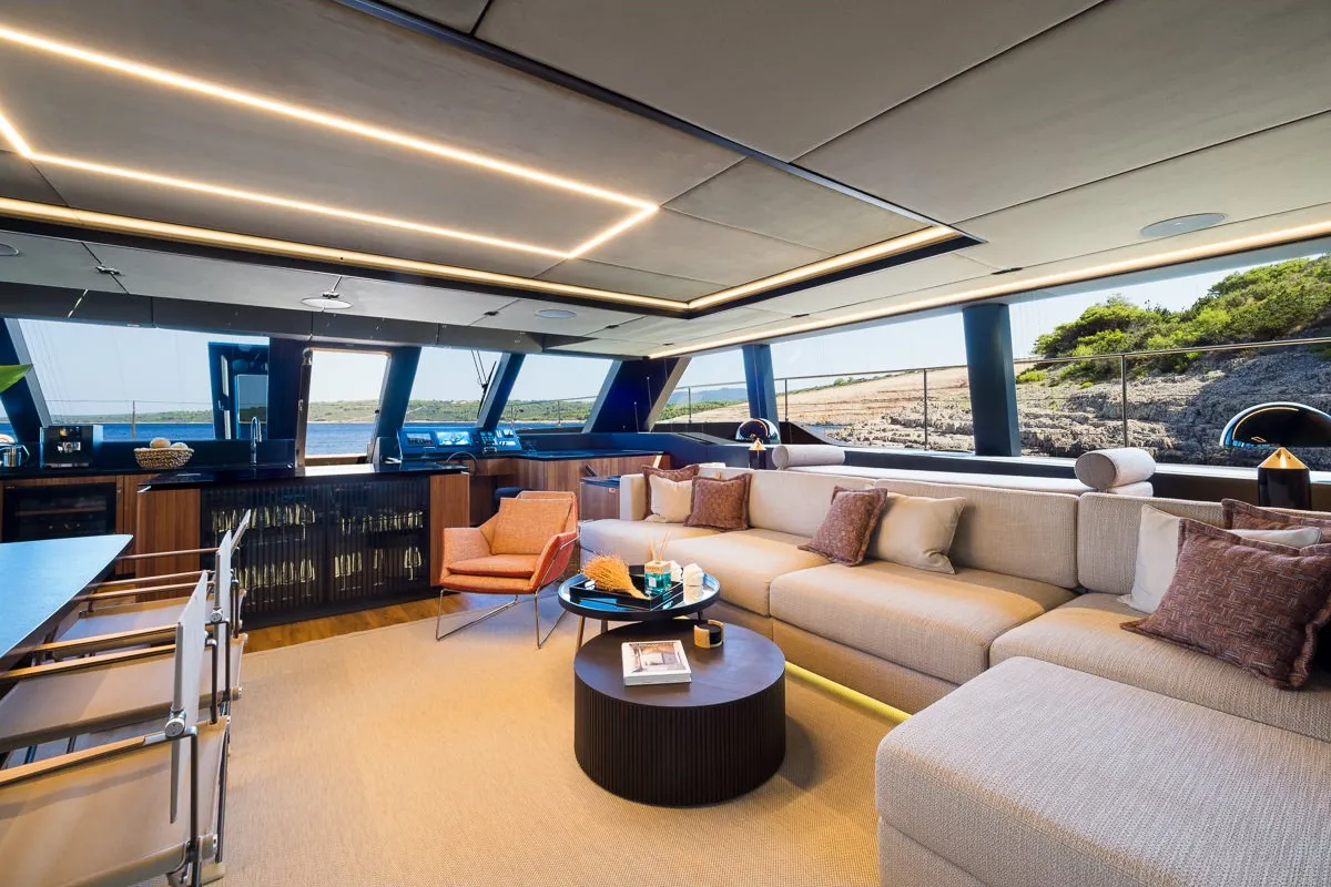 Salon of Amber One, a Sunreef 70 Power catamaran at Kaštela, Croatia
