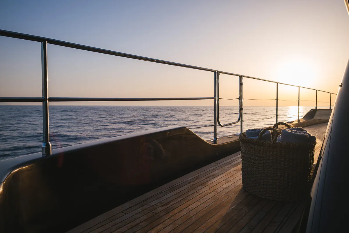 Deck of Amber One, a Sunreef 70 Power catamaran at Kaštela, Croatia