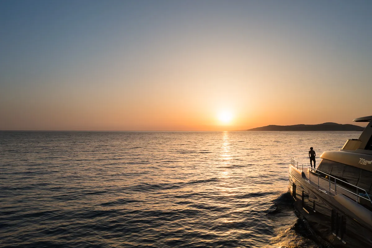 Exterior view of Amber One, a Sunreef 70 Power catamaran at Kaštela, Croatia