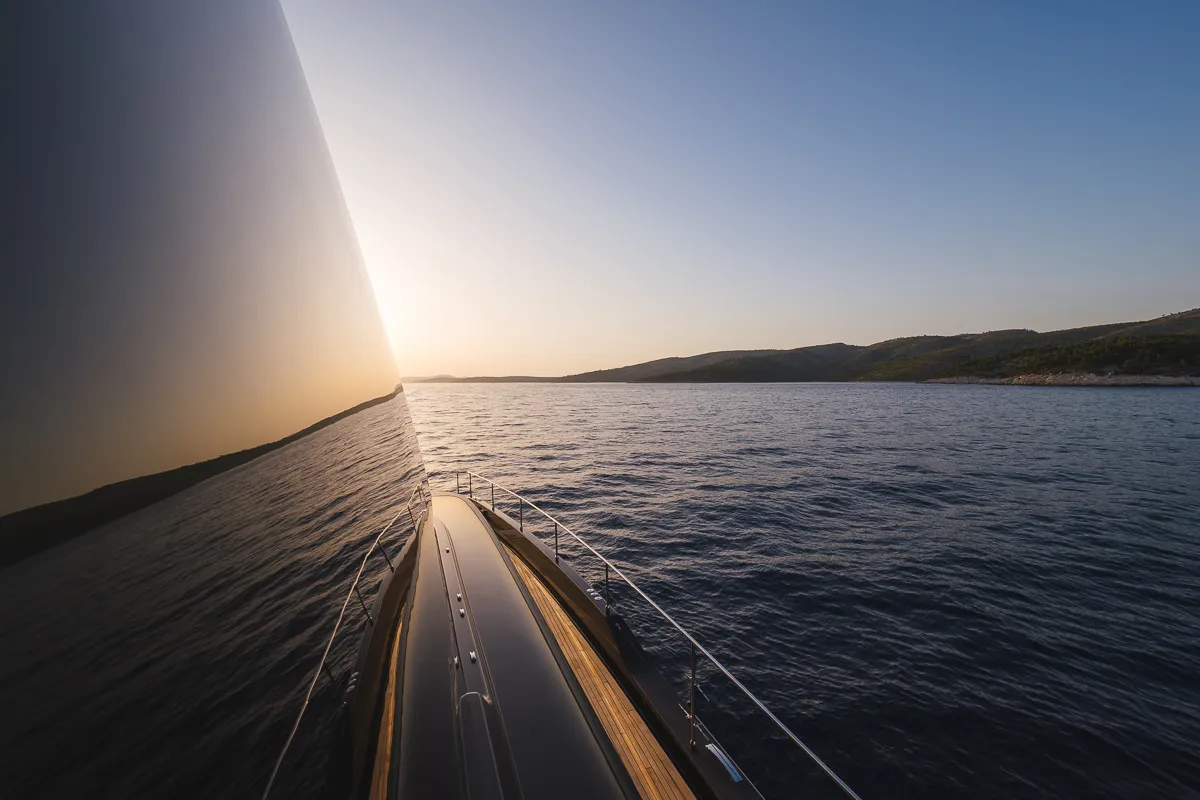 Exterior view of Amber One, a Sunreef 70 Power catamaran at Kaštela, Croatia