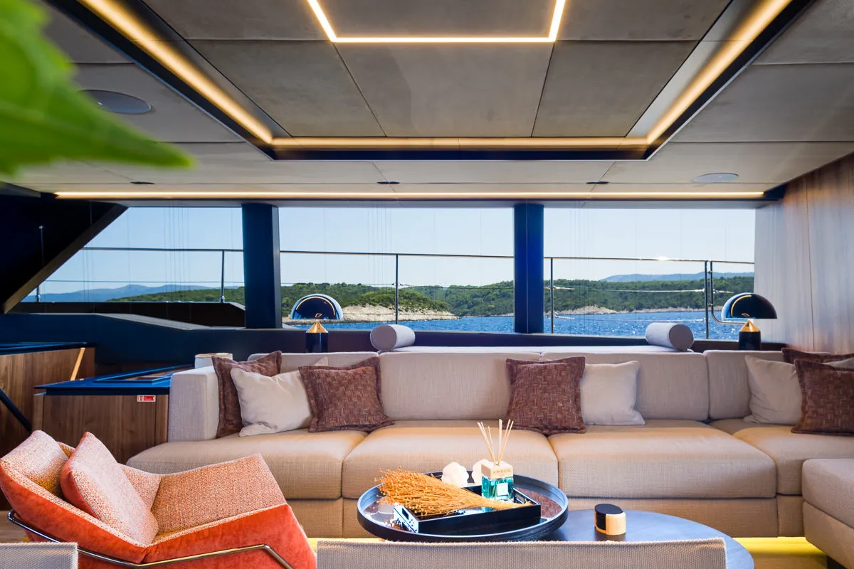 Salon of Amber One, a Sunreef 70 Power catamaran at Kaštela, Croatia