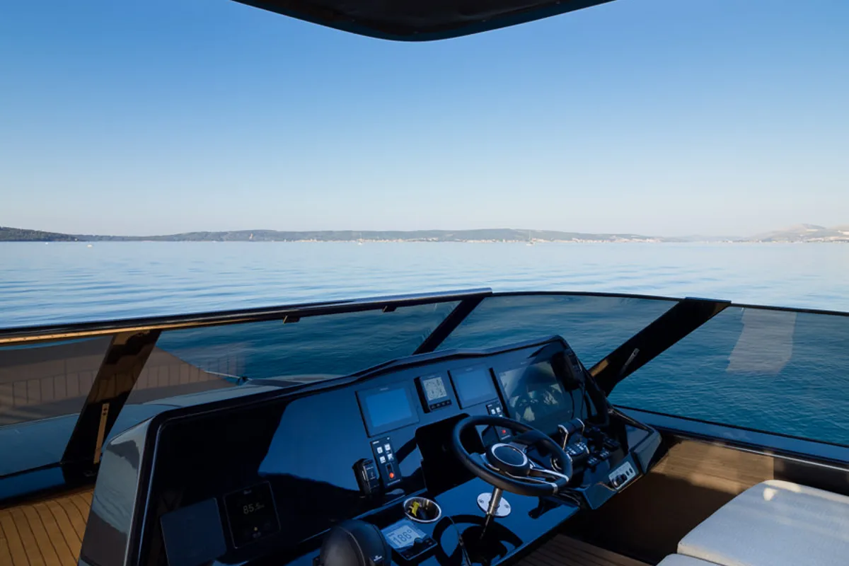 Cockpit of Amber One, a Sunreef 70 Power catamaran at Kaštela, Croatia