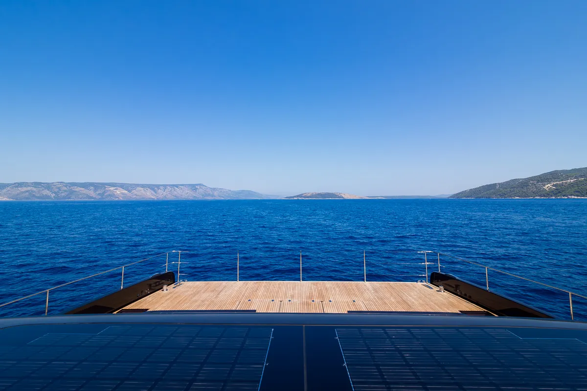 Deck of Amber One, a Sunreef 70 Power catamaran at Kaštela, Croatia