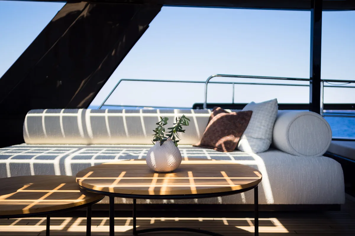 Deck of Amber One, a Sunreef 70 Power catamaran at Kaštela, Croatia