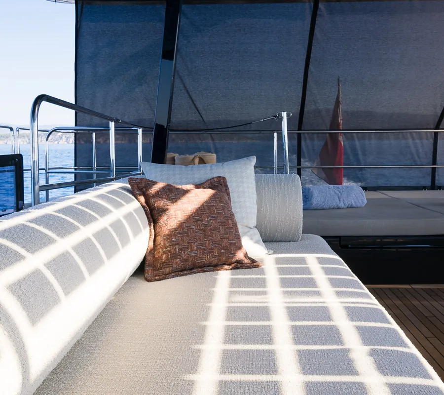 Deck of Amber One, a Sunreef 70 Power catamaran at Kaštela, Croatia