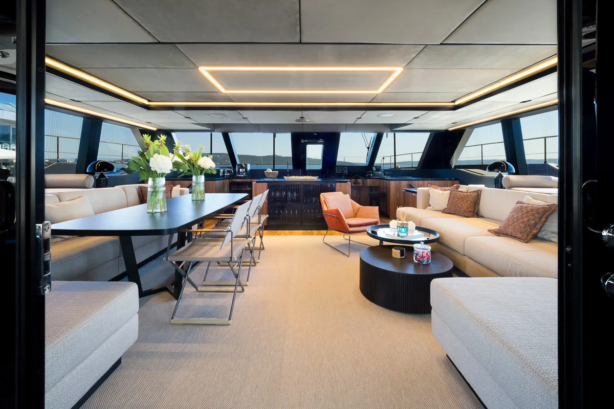 Salon of Amber One, a Sunreef 70 Power catamaran at Kaštela, Croatia
