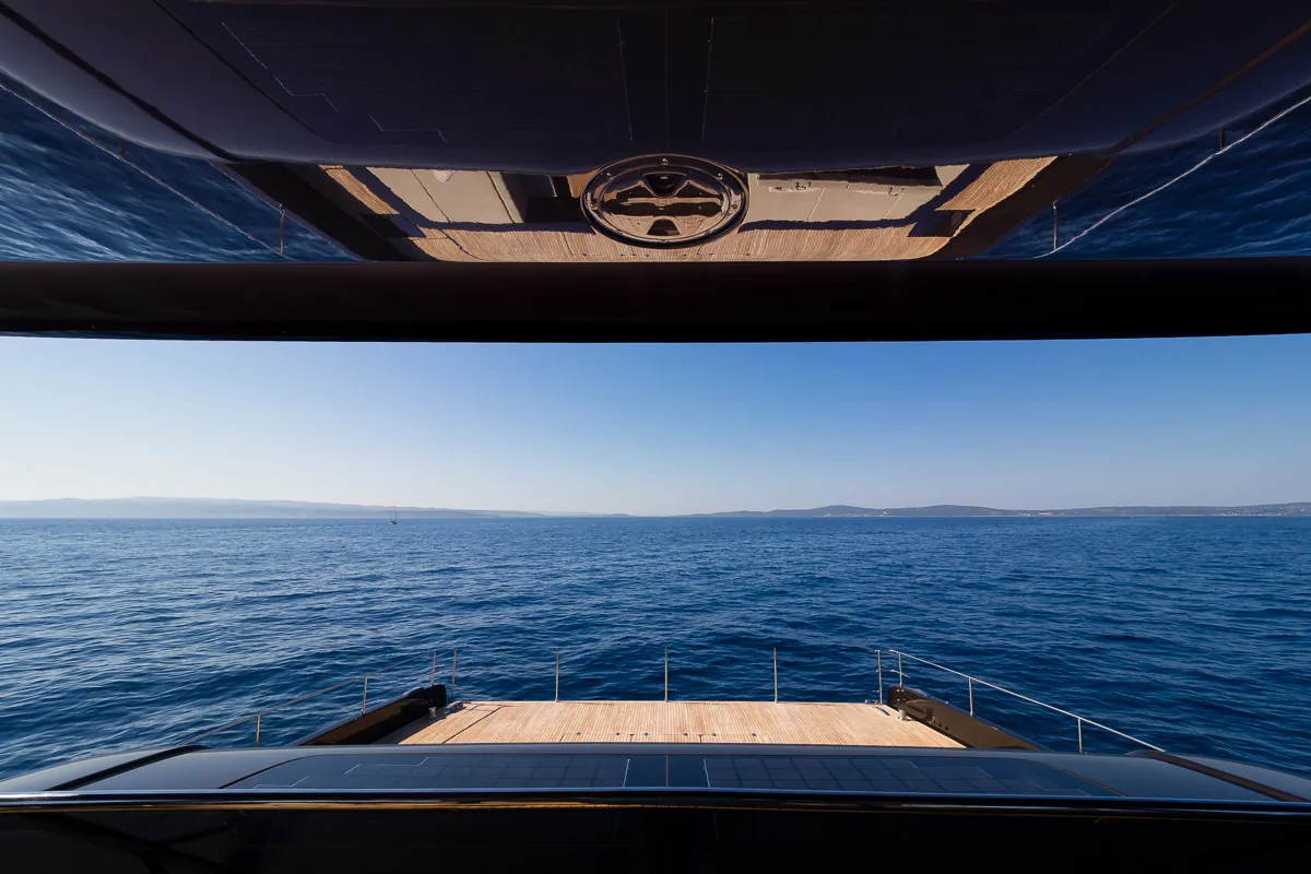 Exterior view of Amber One, a Sunreef 70 Power catamaran at Kaštela, Croatia