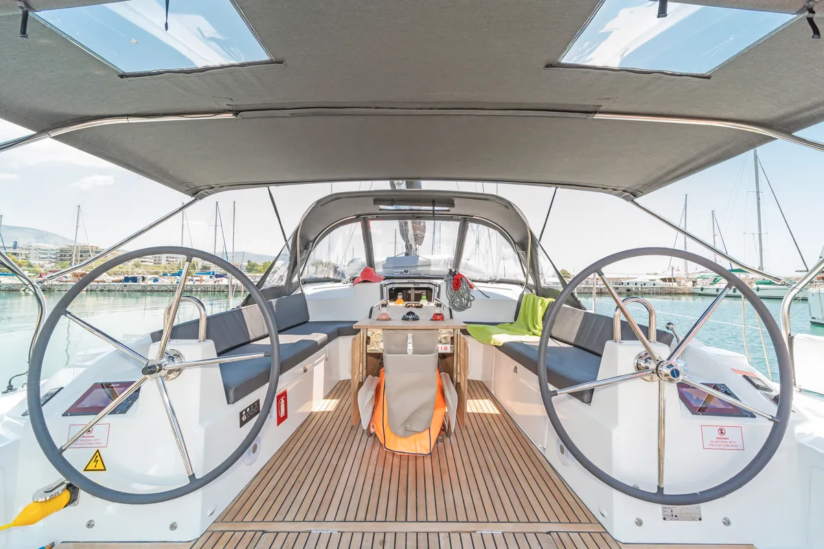Cockpit of First Passion, a Beneteau Oceanis 40.1 sailboat at Skradin, Croatia