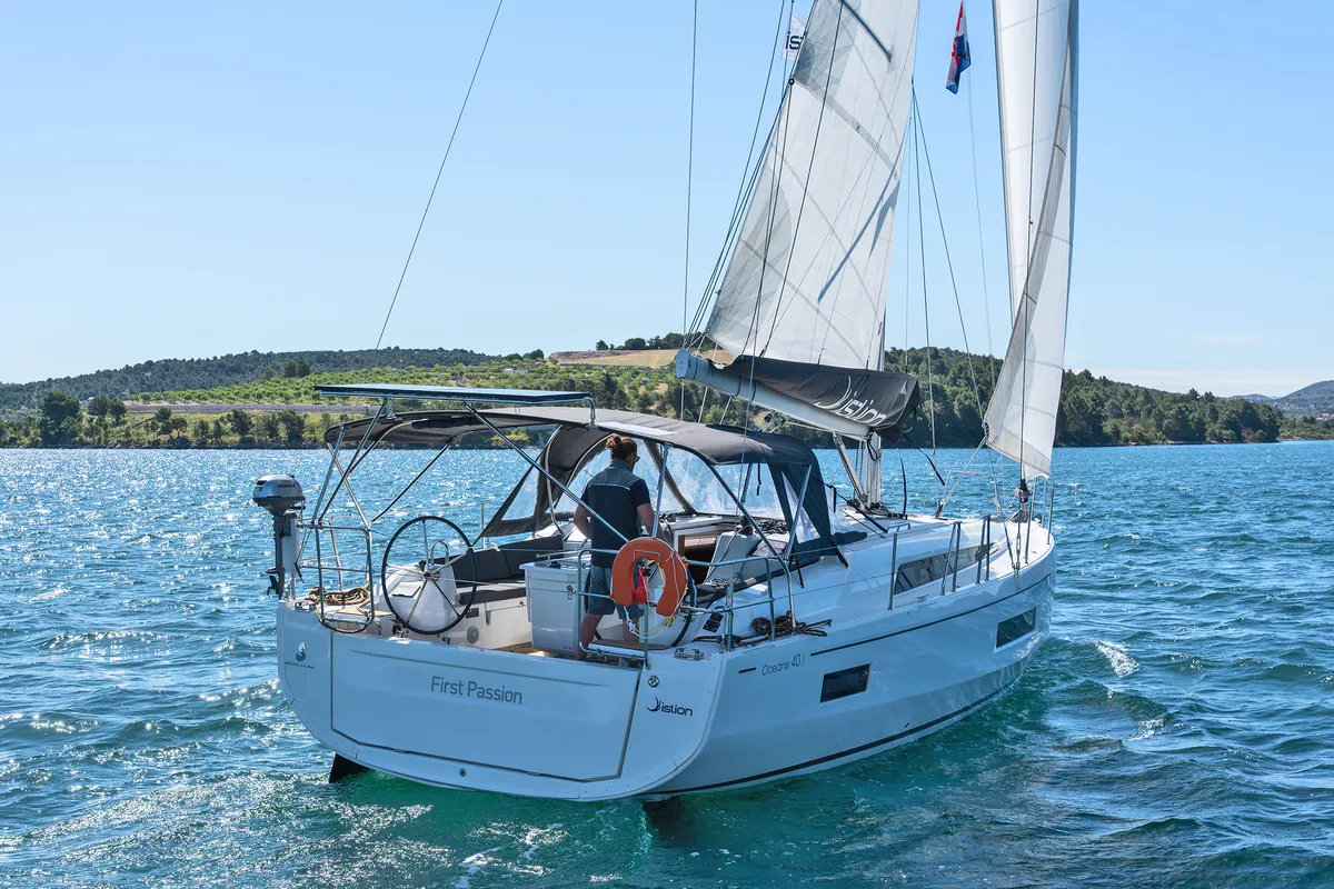 Exterior view of First Passion, a Beneteau Oceanis 40.1 sailboat at Skradin, Croatia