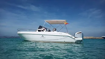 Exterior view of Comfort, a Gulet Ayros 24 motorboat at Ibiza, Spain