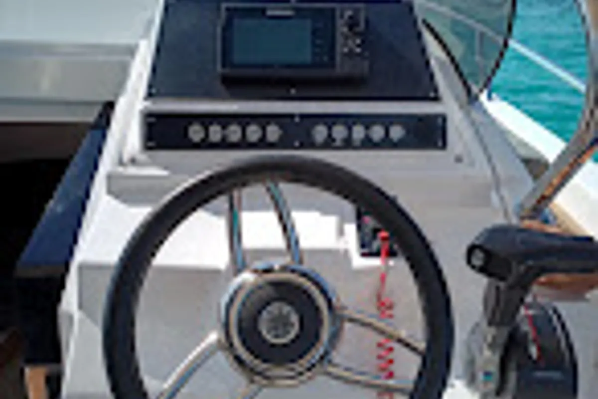 Cockpit of Comfort, a Gulet Ayros 24 motorboat at Ibiza, Spain