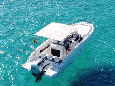 Exterior view of Comfort, a Gulet Ayros 24 motorboat at Ibiza, Spain