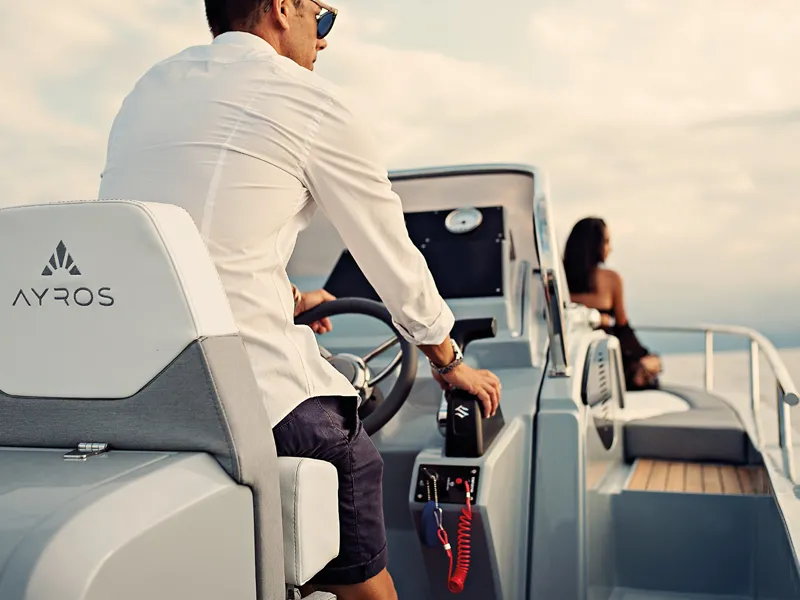Cockpit of Comfort, a Gulet Ayros 24 motorboat at Ibiza, Spain