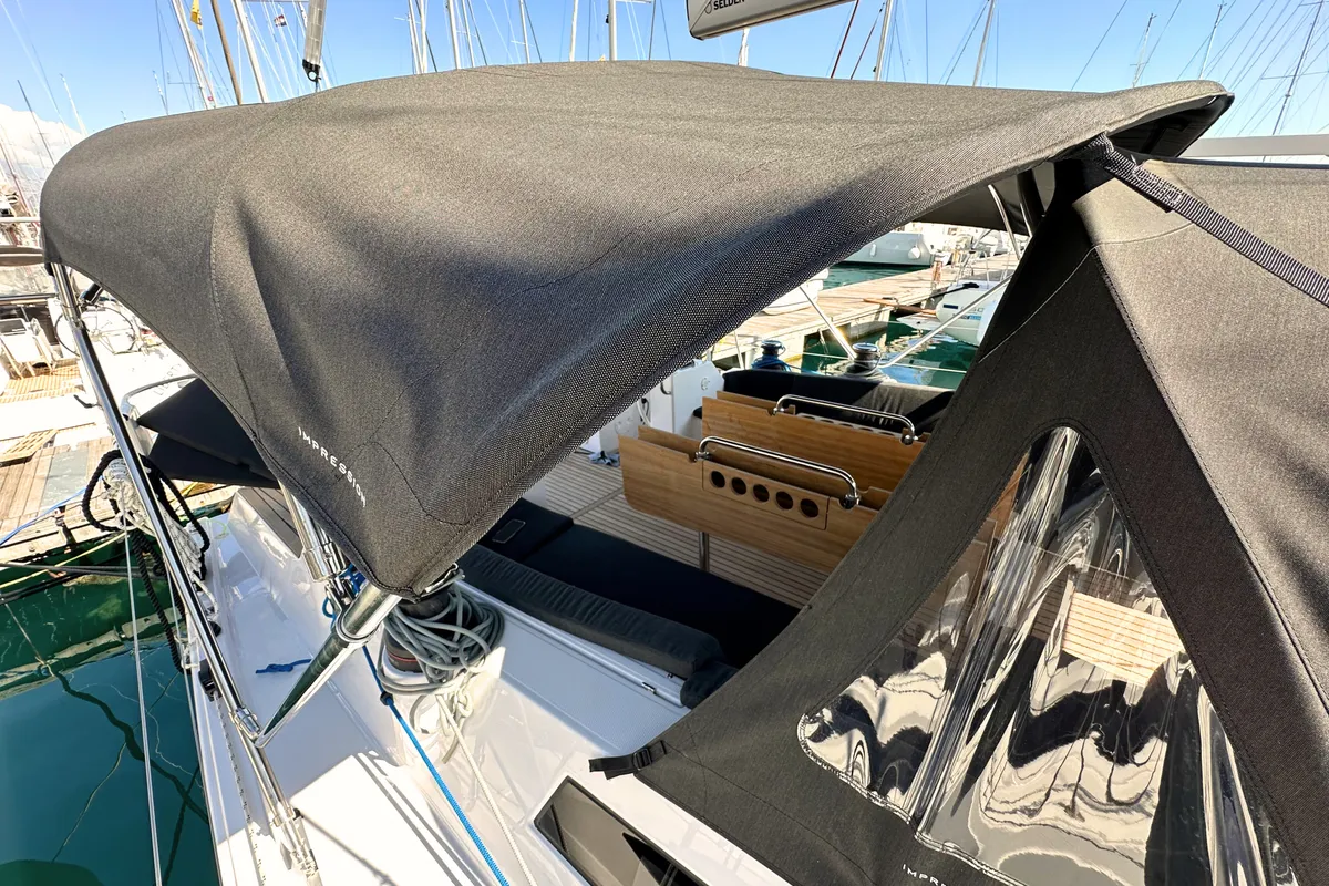 Seaduction, a Elan Impression 50.1 sailboat at Grad Kaštela, Croatia