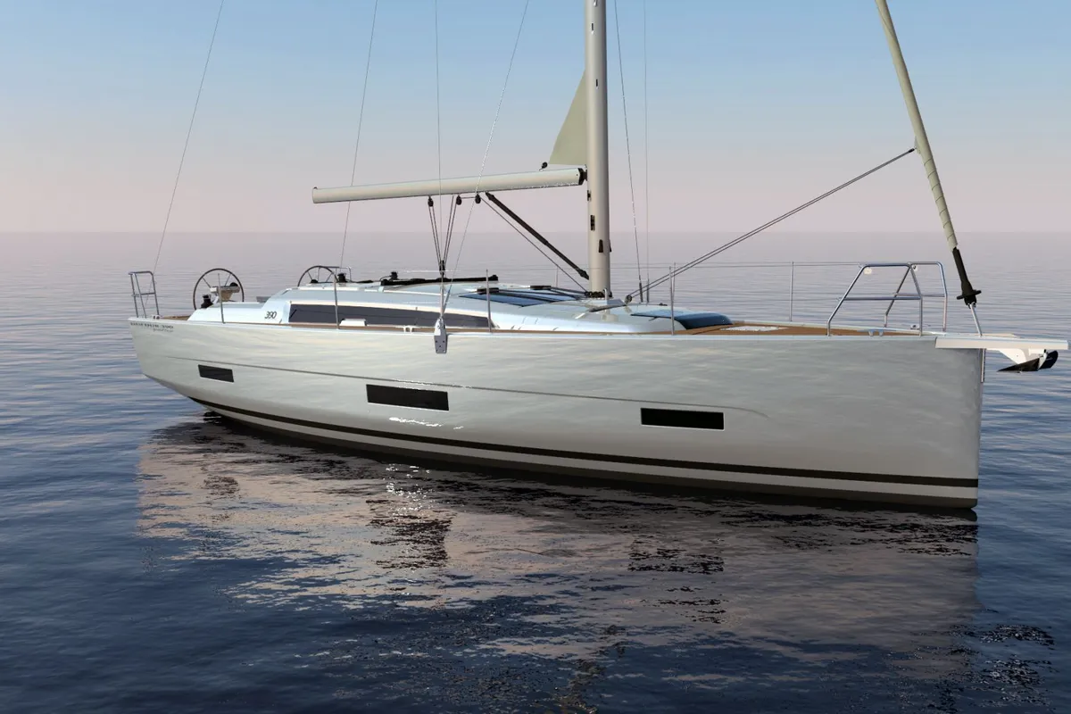 Exterior view of Souel, a Dufour 390 GL sailboat at Municipal Unit of Apollonioi, Greece