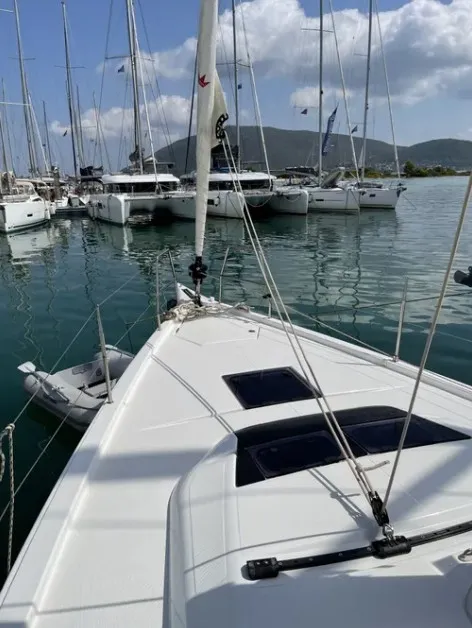 Deck of Souel, a Dufour 390 GL sailboat at Municipal Unit of Apollonioi, Greece