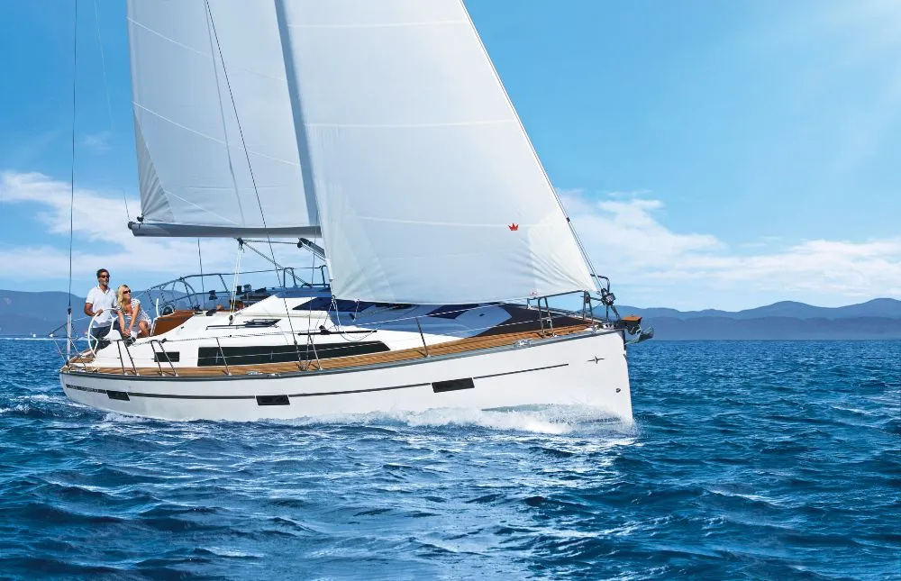 Exterior view of Snelly, a Bavaria Cruiser 37 sailboat at Punat, Croatia