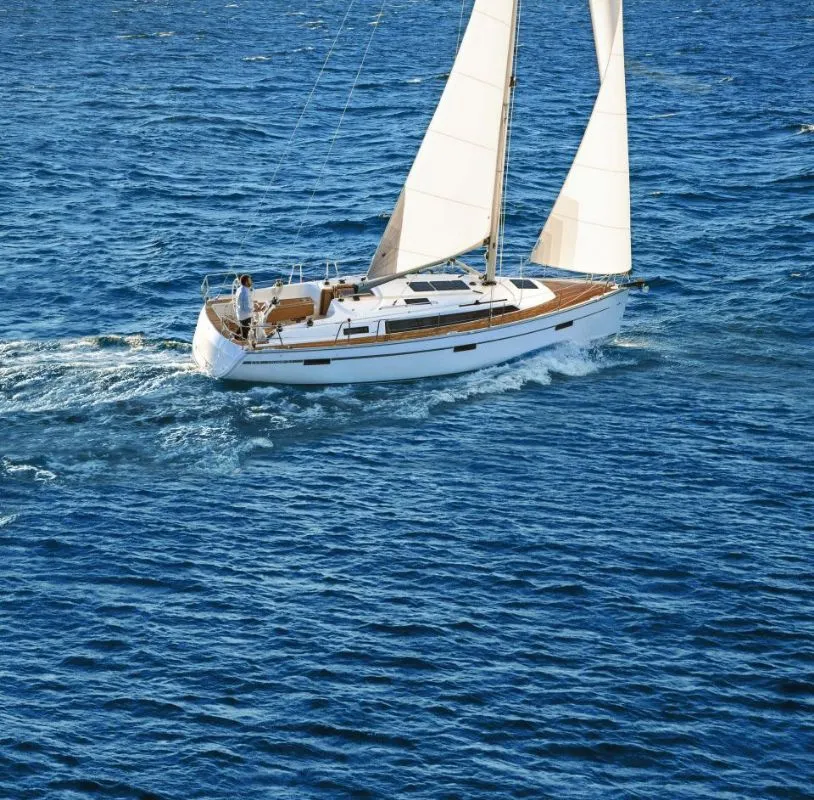 Exterior view of Snelly, a Bavaria Cruiser 37 sailboat at Punat, Croatia