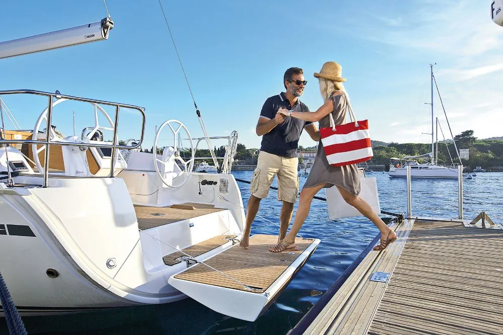Deck of Snelly, a Bavaria Cruiser 37 sailboat at Punat, Croatia