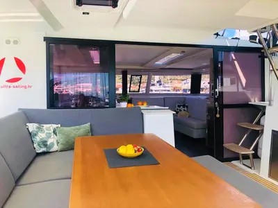 Salon of DESAFINADO, a Fountaine Pajot Saona 47 catamaran at Seget Donji, Croatia