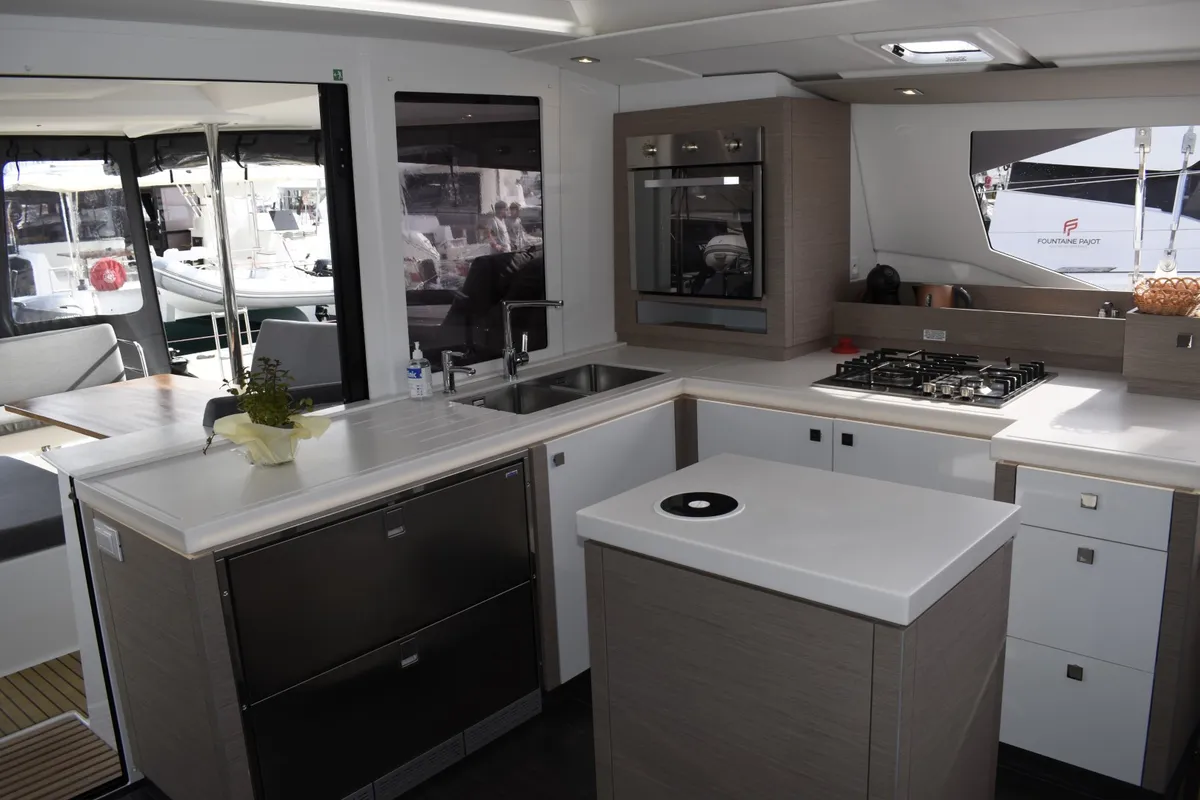 Galley of DESAFINADO, a Fountaine Pajot Saona 47 catamaran at Seget Donji, Croatia
