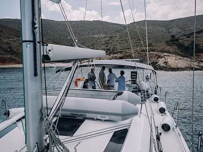 Deck of Orion, a Beneteau Oceanis 51.1 sailboat at Lavreotiki Municipal Unit, Greece