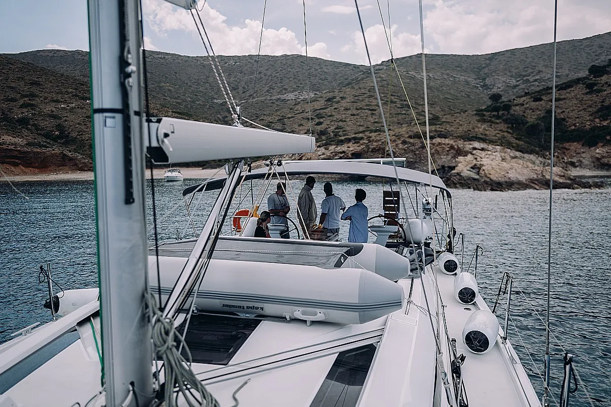 Deck of Orion, a Beneteau Oceanis 51.1 sailboat at Lavreotiki Municipal Unit, Greece