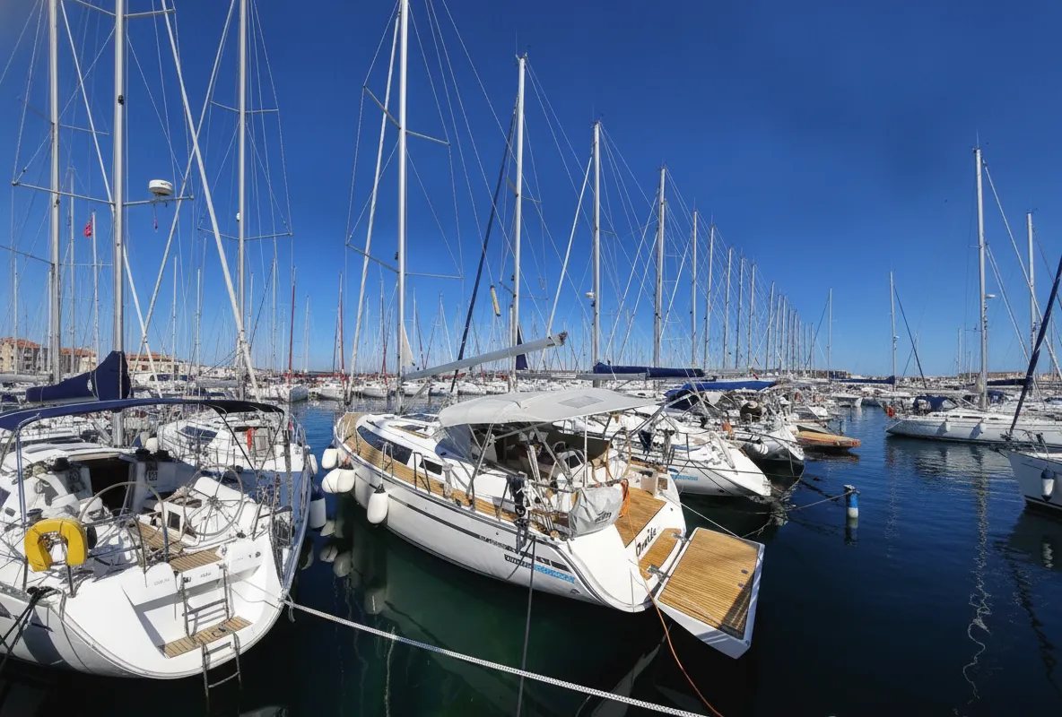 Exterior view of Oracle, a Bavaria Cruiser 37 sailboat at Murter, Croatia