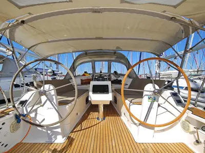 Cockpit of Oracle, a Bavaria Cruiser 37 sailboat at Murter, Croatia