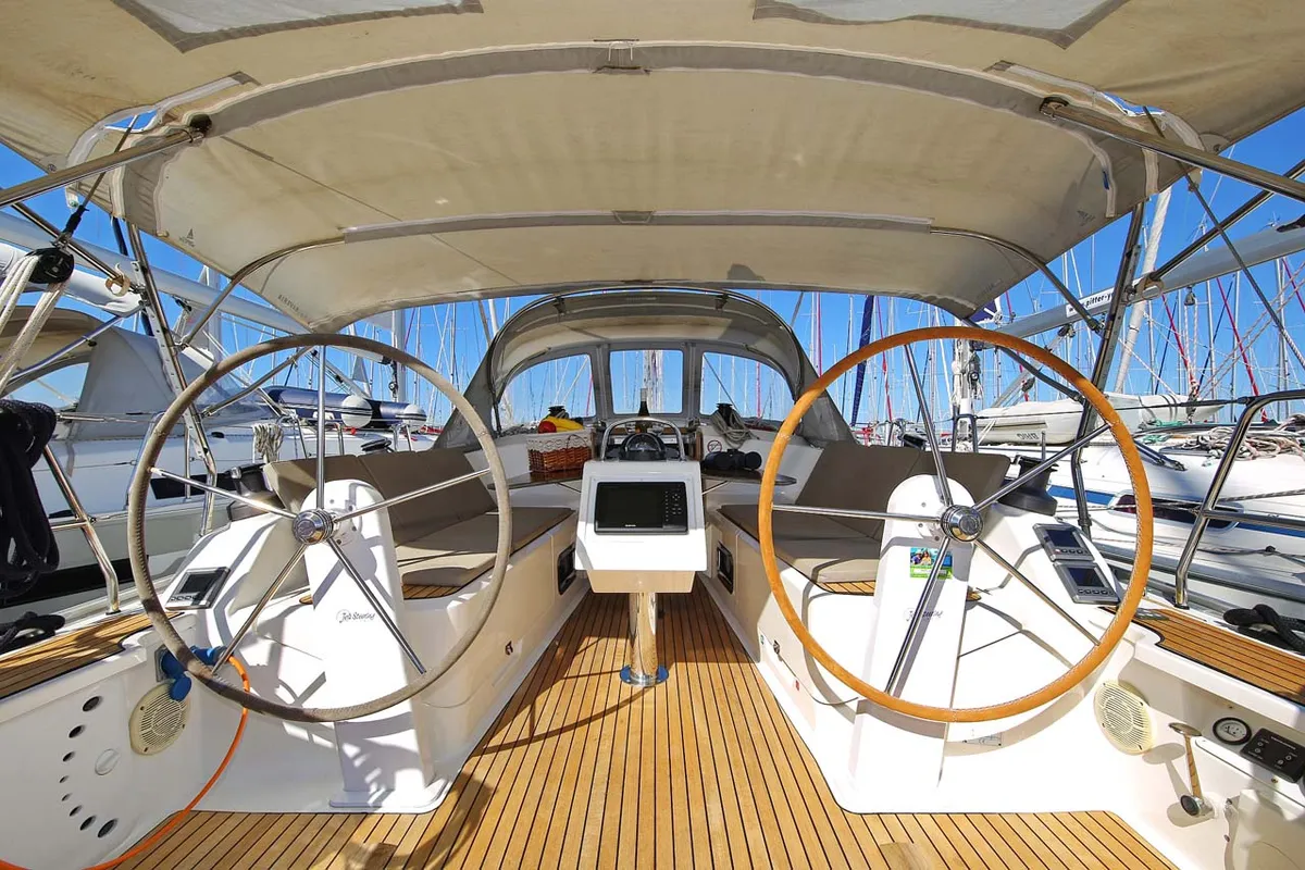 Cockpit of Oracle, a Bavaria Cruiser 37 sailboat at Murter, Croatia