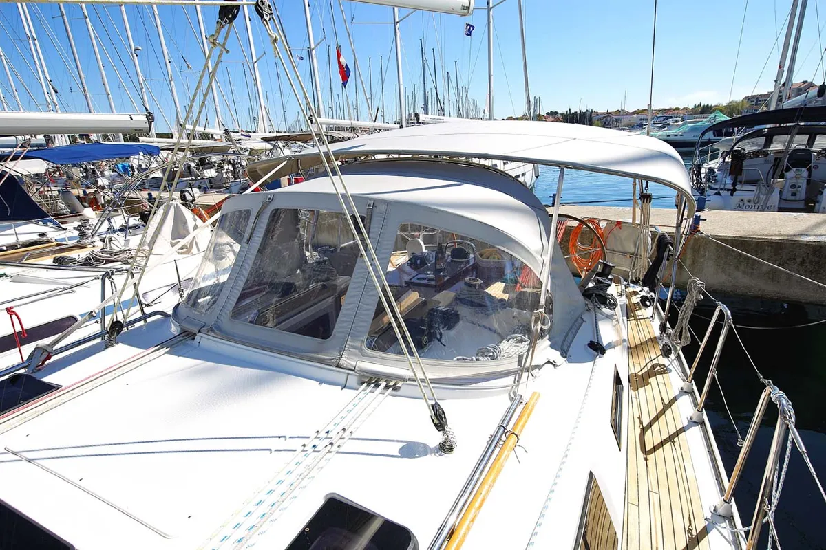 Deck of Oracle, a Bavaria Cruiser 37 sailboat at Murter, Croatia
