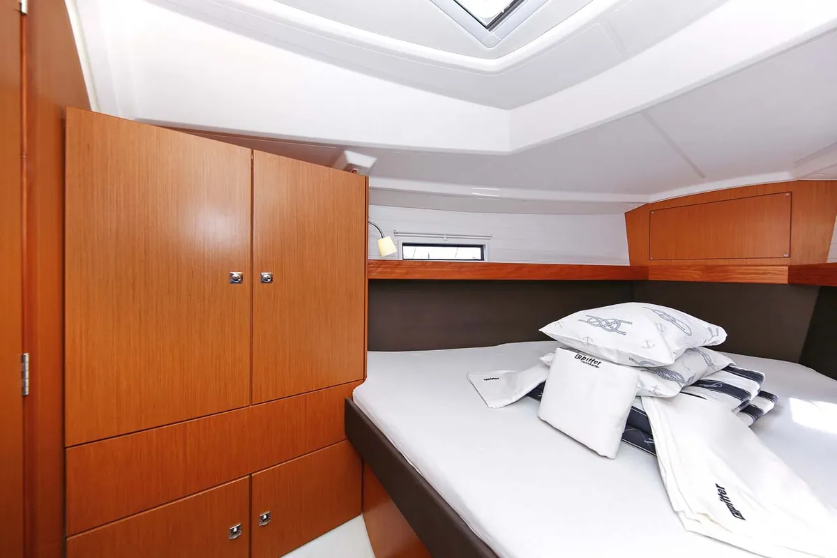 Cabin on Oracle, a Bavaria Cruiser 37 sailboat at Murter, Croatia