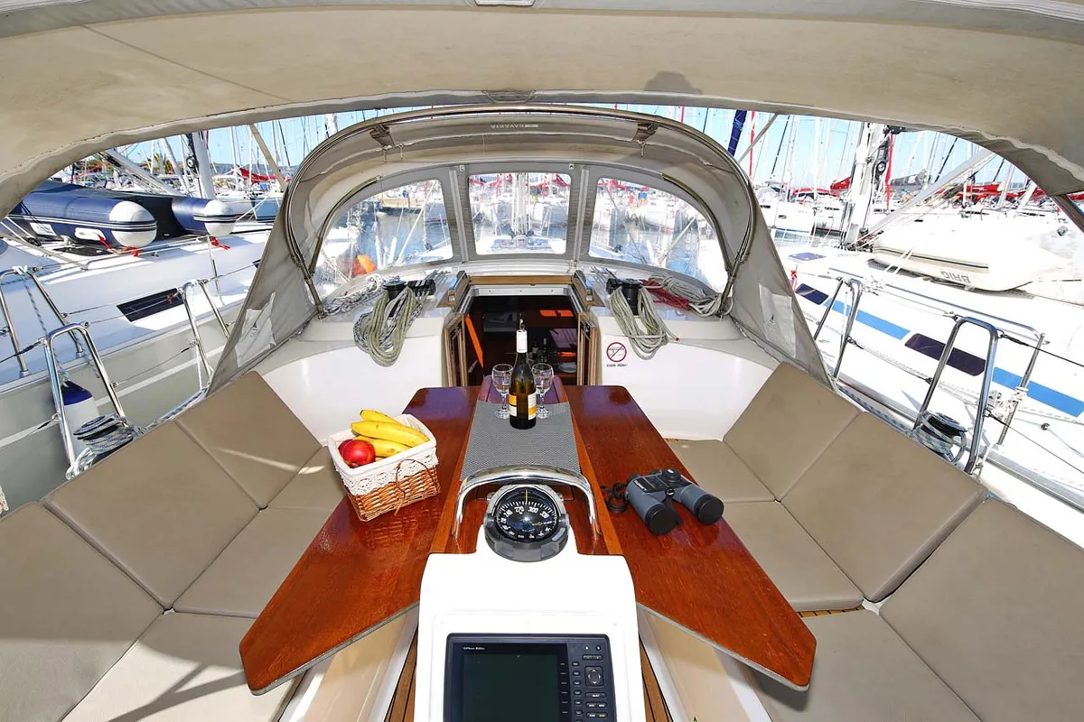 Deck of Oracle, a Bavaria Cruiser 37 sailboat at Murter, Croatia