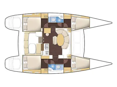 Floor plan of Butterfly, a Lagoon 380 catamaran at Parikia, Greece