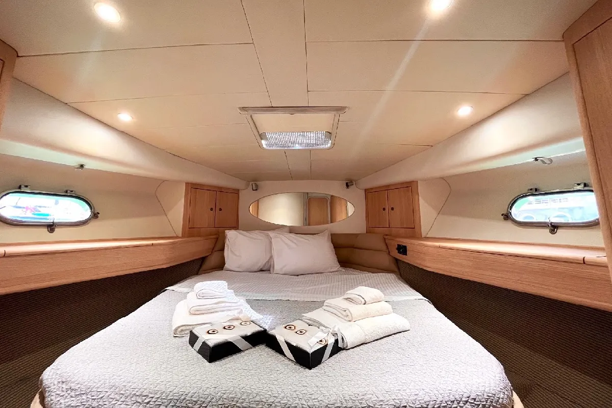 Cabin on Margo, a Princess 470 motor yacht at Piraeus, Greece