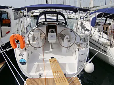 Cockpit of Lucy, a Bavaria Cruiser 34 sailboat at Sukošan, Croatia
