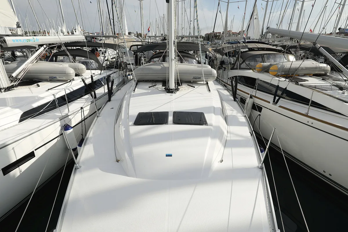 Deck of Neo Star V, a Bavaria Cruiser 46 sailboat at Grad Biograd na Moru, Croatia