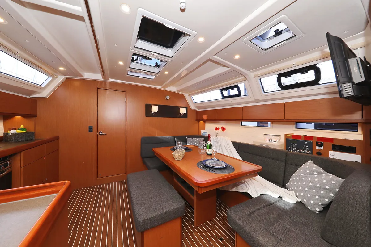 Salon of Neo Star V, a Bavaria Cruiser 46 sailboat at Grad Biograd na Moru, Croatia