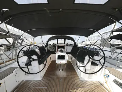 Cockpit of Neo Star V, a Bavaria Cruiser 46 sailboat at Grad Biograd na Moru, Croatia