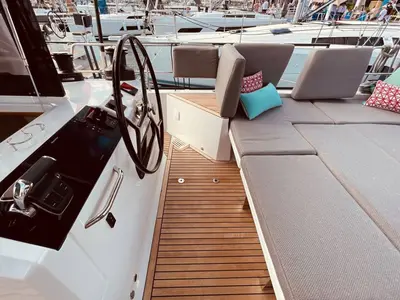 Cockpit of Marina, a Jeanneau 55 sailboat at Salerno, Italy
