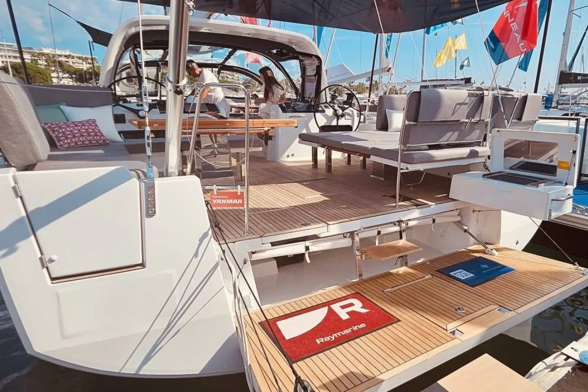 Deck of Marina, a Jeanneau 55 sailboat at Salerno, Italy