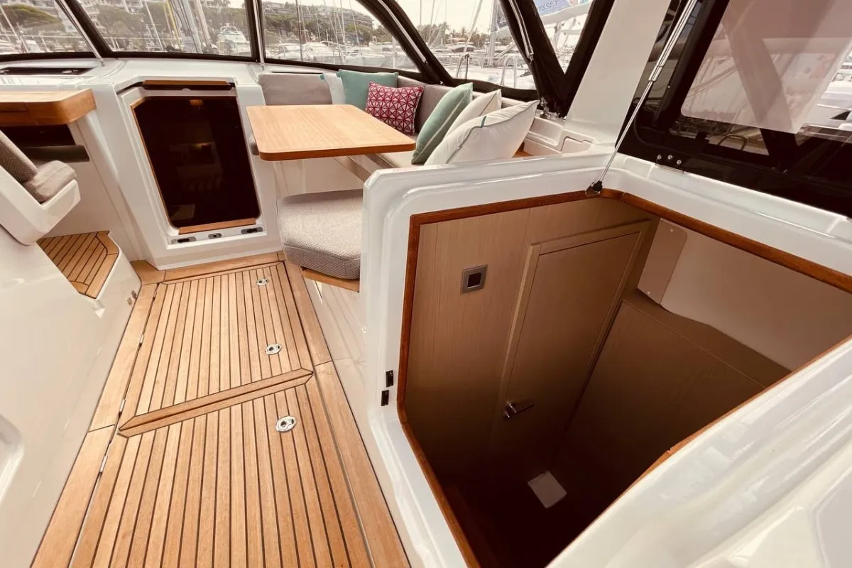 Deck of Marina, a Jeanneau 55 sailboat at Salerno, Italy
